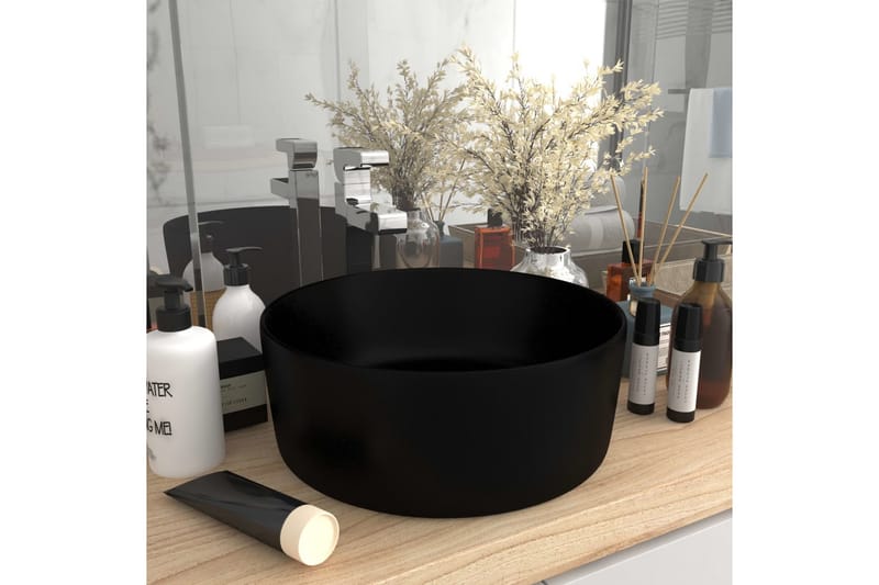 Luksuriøs servant rund matt svart 40x15 cm keramisk - Enkel vask