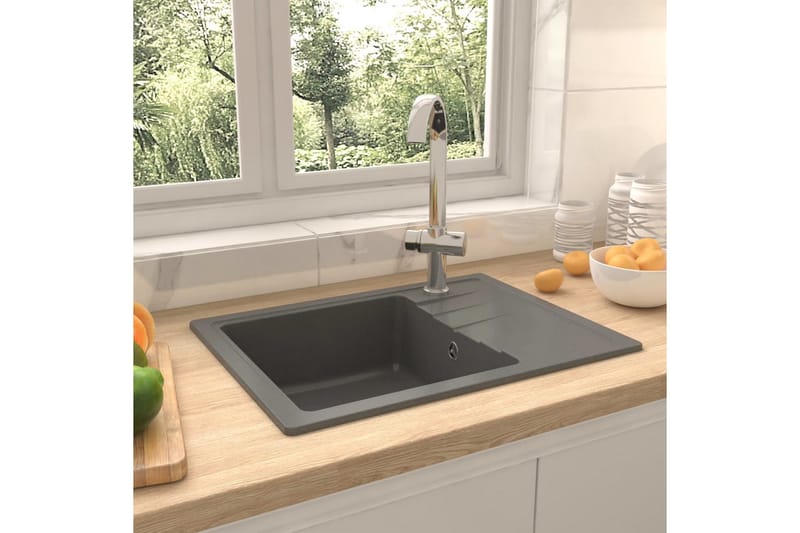 Vask med overløpshull oval grå granitt - Grå - Enkel vask