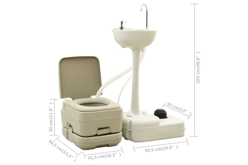 Bærbart campingsett toalett 10+10L og håndvask 20L grå - Grå - Forbrenningstoalett
