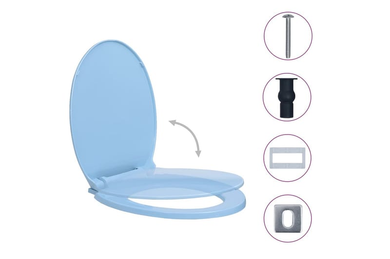 Toalettsete myktlukkende med hurtigutløsing blå oval - Blå - Toalettsete