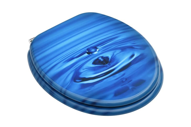 Toalettsete med lokk MDF blå vanndråpe-design - Toalettsete