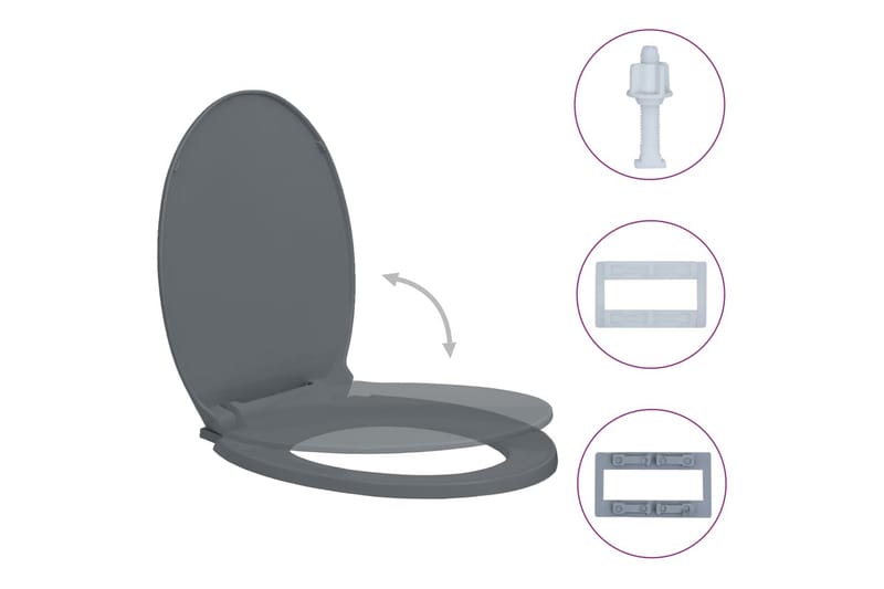 Toalettsete myktlukkende grå oval - Grå - Toalettsete