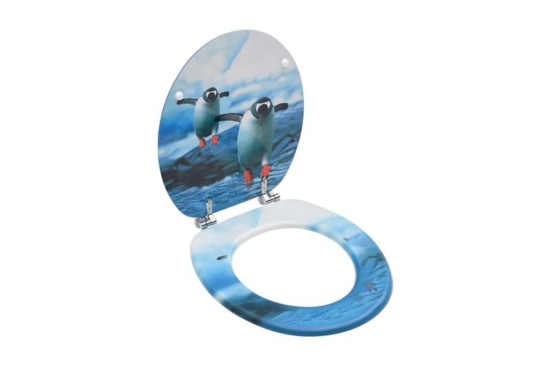 Toalettseter med lokk 2 stk MDF pingvindesign - Flerfarget - Toalettsete