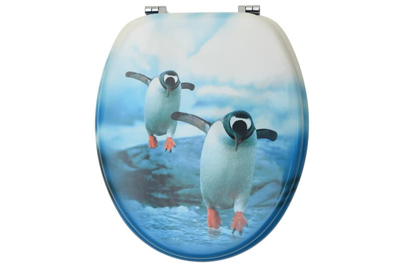 WC Toalettsete med lokk MDF pingvindesign - Toalettsete