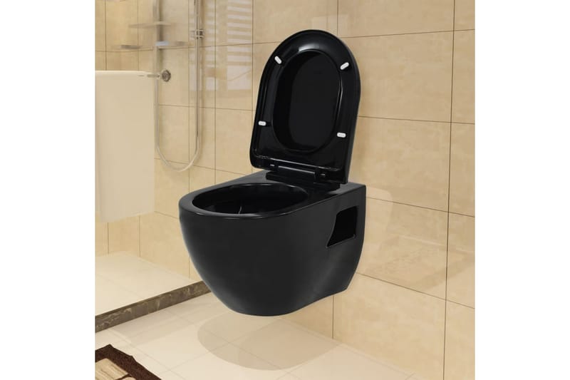 Vegghengt toalett i svart keramikk - Vegghengt