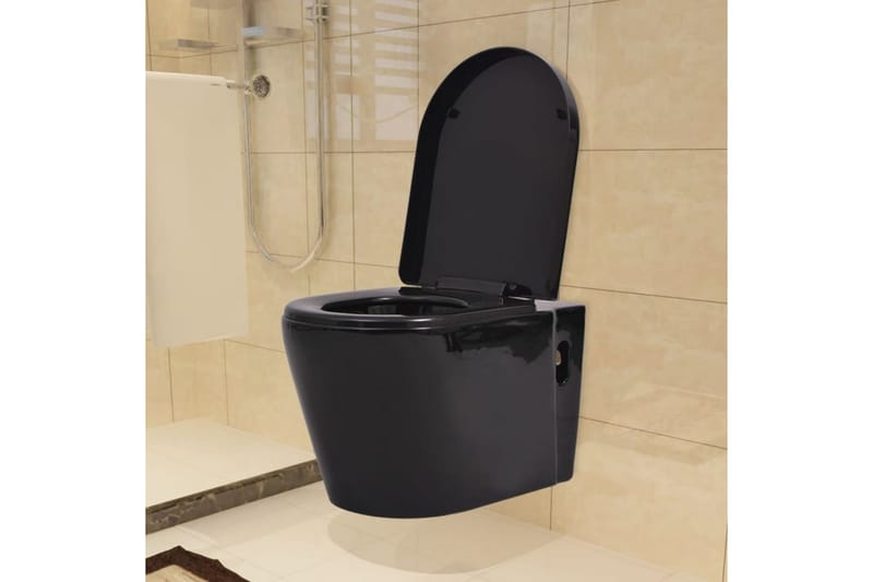 Vegghengt toalett med skjult sisterne svart keramikk - Vegghengt