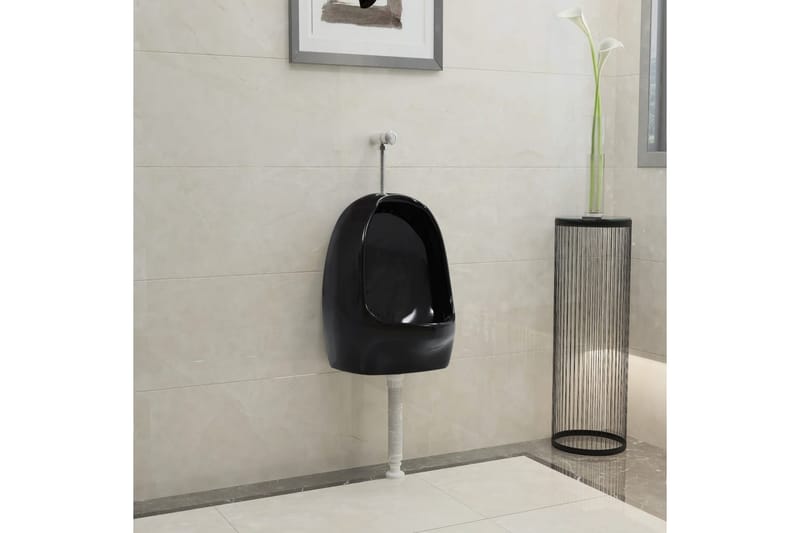 Vegghengt urinal med spyleventil keramisk svart - Svart - Vegghengt
