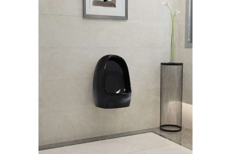 Vegghengt urinal med spyleventil keramisk svart - Svart - Vegghengt