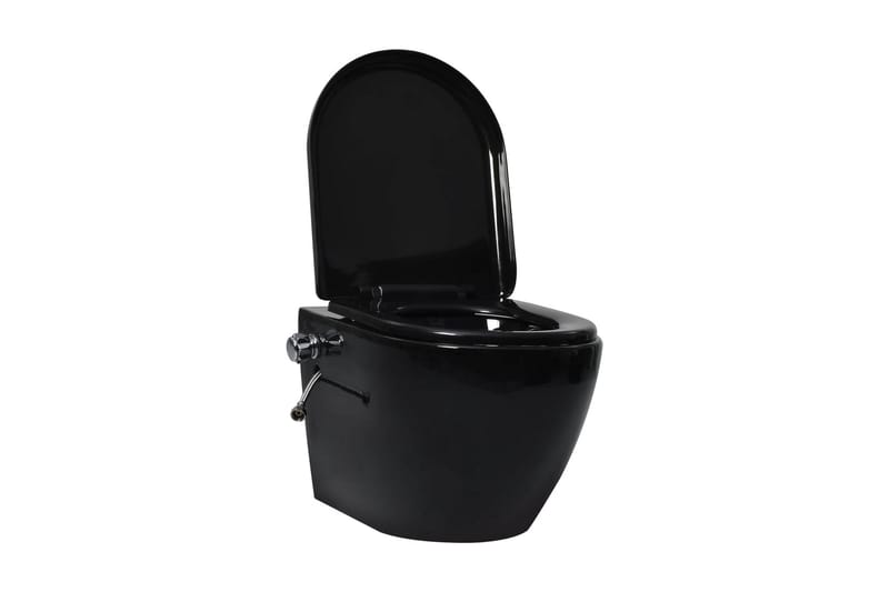 Veggmontert toalett med bidéfunksjon kantløst keramikk svart - Vegghengt