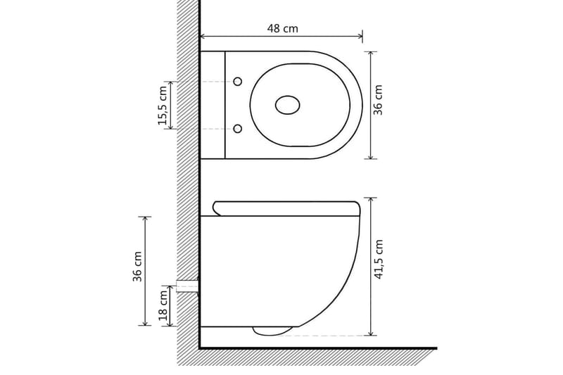 Veggmontert toalett med bidéfunksjon kantløst keramikk svart - Vegghengt