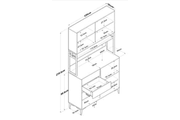 Flerbruks Kapasitetskap Cerreta 179 Valnøtt / Hvit / Sort - Valnøtt / Hvit / Sort - Hus & oppussing - Kjøkken & bad - Kjøkken & vaskerom