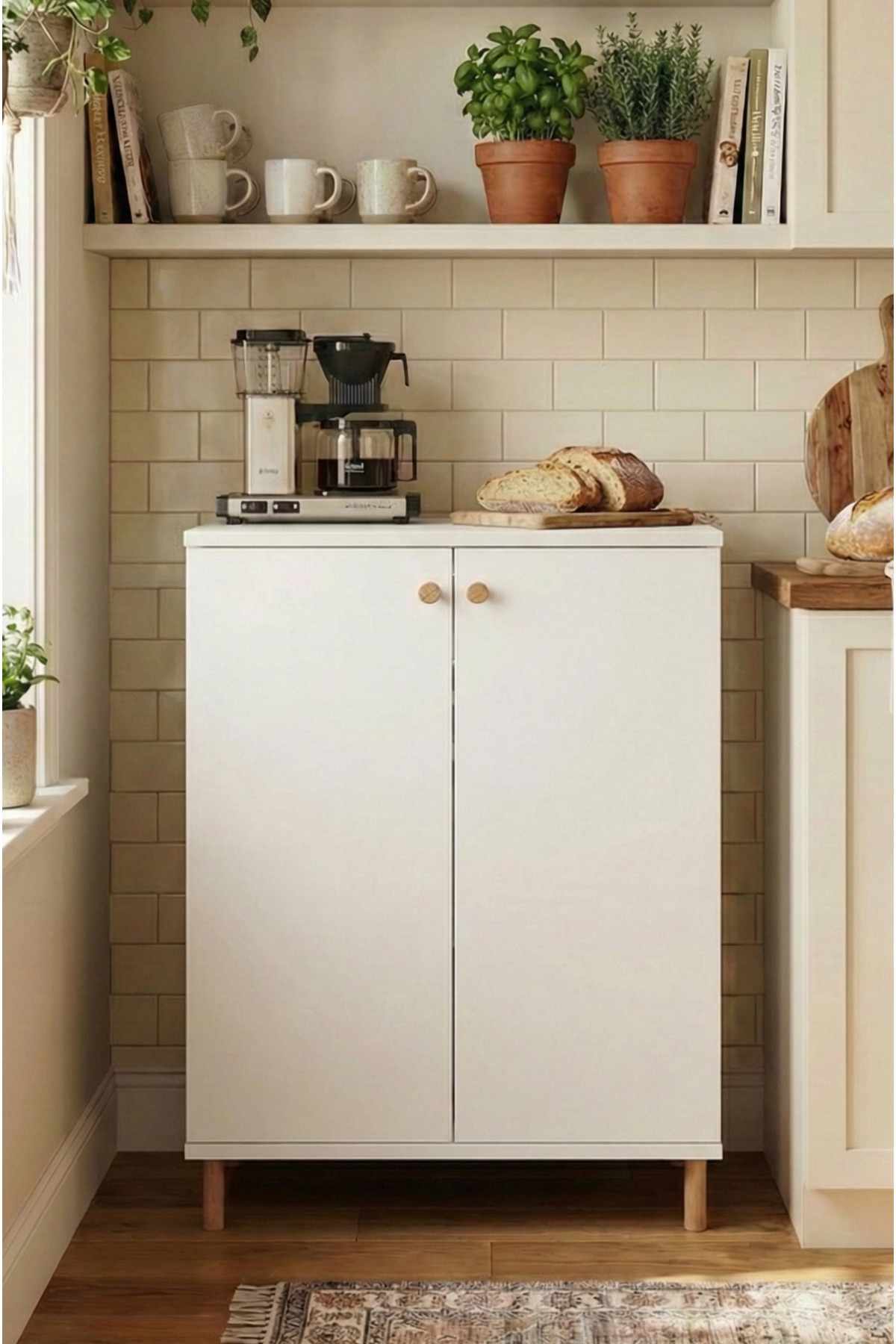 Flerbruks skap Hanah Home Peka Cabinet (60 x 85 x 30 cm) Hvit - Hvit