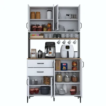 Flerbruks skap Wallxpert Mira Shelf (120 x 218,6 x 45 cm) Hvit Valnøtt - Hvit og valnøtt - Hus & oppussing - Kjøkken & bad - Kjøkken & vaskerom