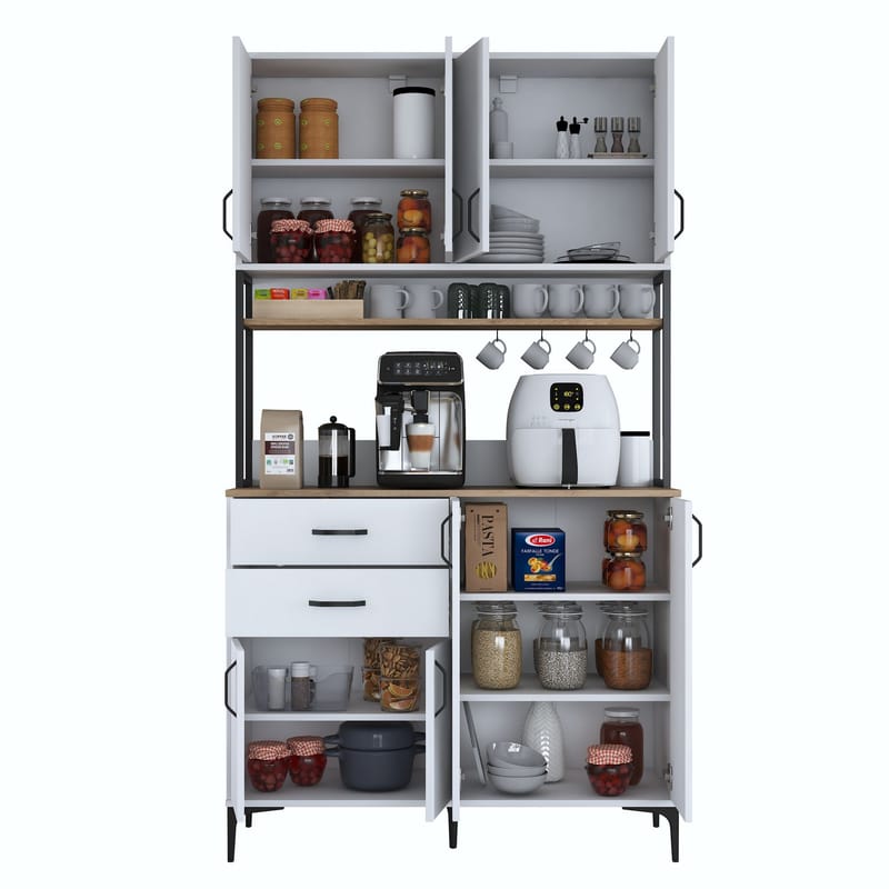 Flerbruks skap Wallxpert Mira Shelf (120 x 218,6 x 45 cm) Hvit Valnøtt - Hvit og valnøtt - Hus & oppussing - Kjøkken & bad - Kjøkken & vaskerom
