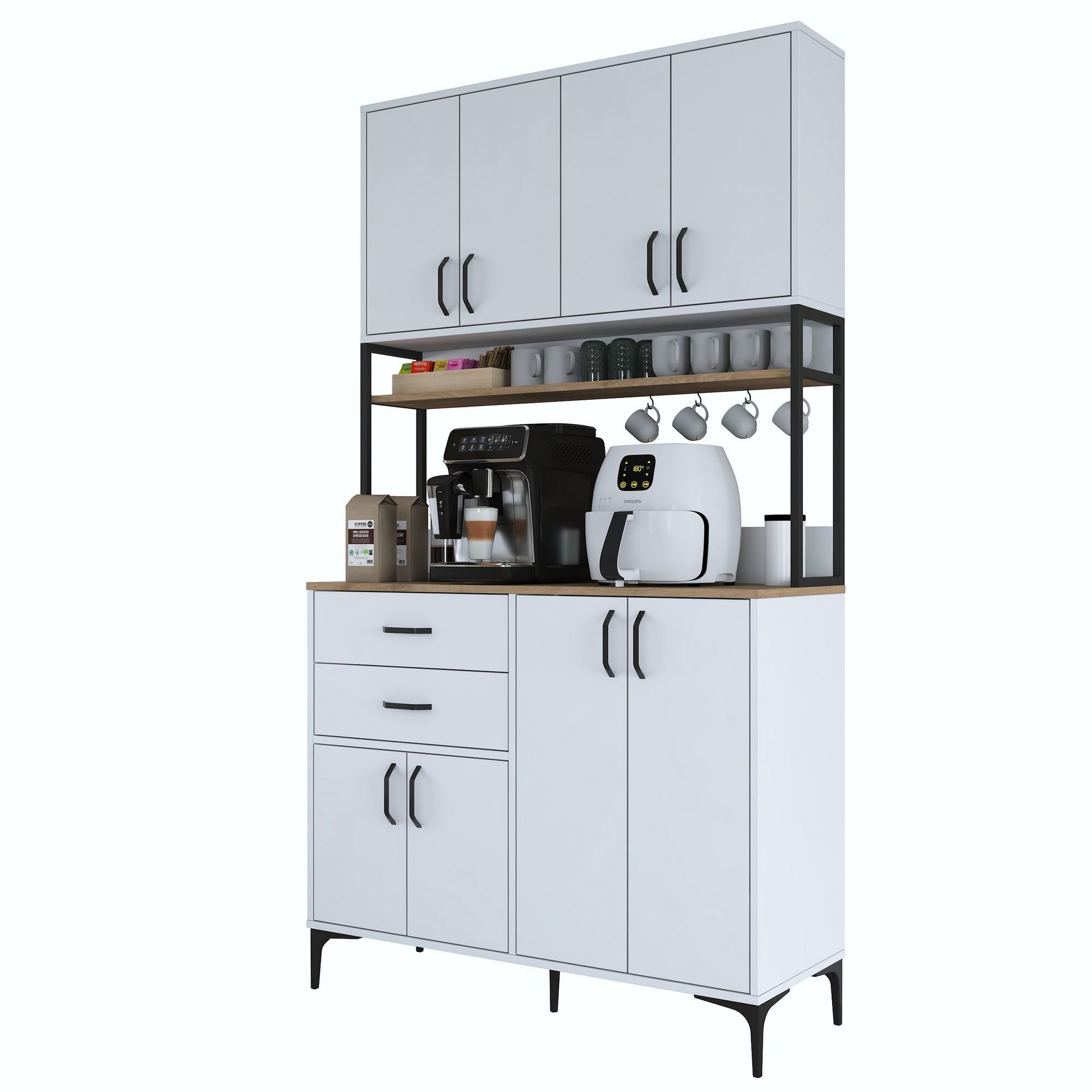 Flerbruks skap Wallxpert Mira Shelf (120 x 218,6 x 45 cm) Hvit Valnøtt - Hvit og valnøtt