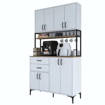 Flerbruks skap Wallxpert Mira Shelf (120 x 218,6 x 45 cm) Hvit Valnøtt - Hvit og valnøtt - Hus & oppussing - Kjøkken & bad - Kjøkken & vaskerom