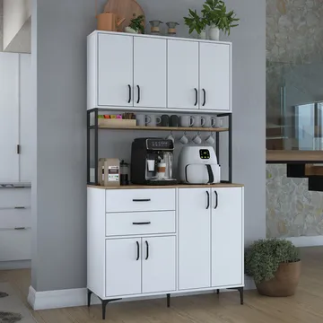Flerbruks skap Wallxpert Mira Shelf (120 x 218,6 x 45 cm) Hvit Valnøtt - Hvit og valnøtt - Hus & oppussing - Kjøkken & bad - Kjøkken & vaskerom