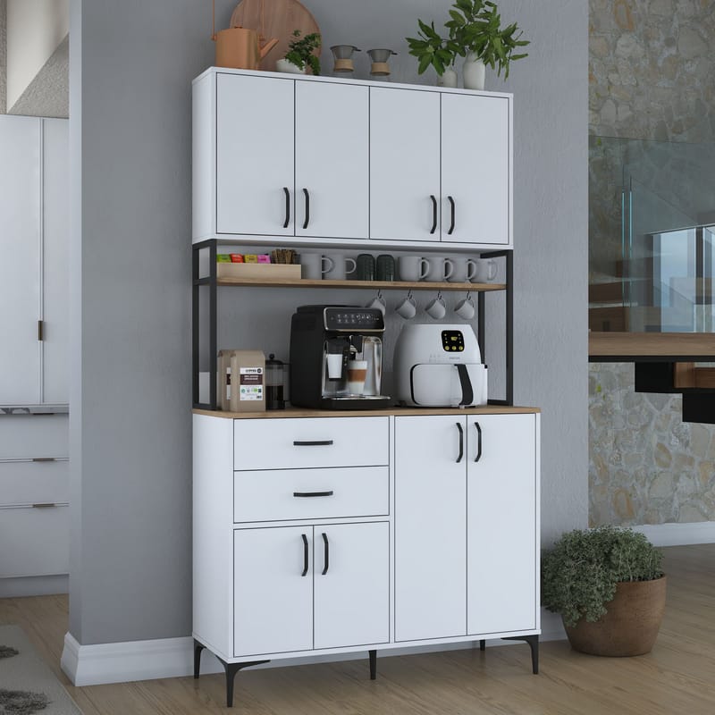 Flerbruks skap Wallxpert Mira Shelf (120 x 218,6 x 45 cm) Hvit Valnøtt - Hvit og valnøtt - Hus & oppussing - Kjøkken & bad - Kjøkken & vaskerom