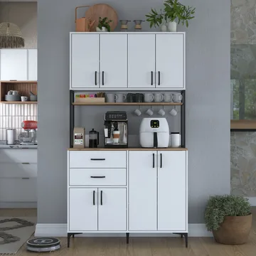 Flerbruks skap Wallxpert Mira Shelf (120 x 218,6 x 45 cm) Hvit Valnøtt - Hvit og valnøtt - Hus & oppussing - Kjøkken & bad - Kjøkken & vaskerom