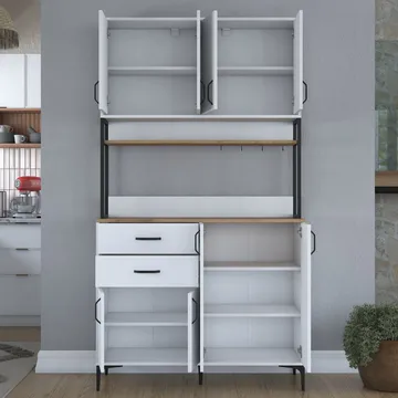 Flerbruks skap Wallxpert Mira Shelf (120 x 218,6 x 45 cm) Hvit Valnøtt - Hvit og valnøtt - Hus & oppussing - Kjøkken & bad - Kjøkken & vaskerom