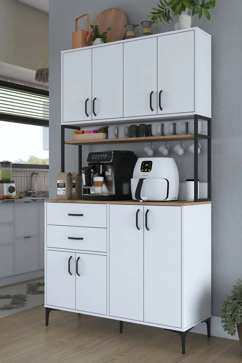 Flerbruks skap Wallxpert Mira Shelf (120 x 218,6 x 45 cm) Hvit Valnøtt - Hvit og valnøtt - Hus & oppussing - Kjøkken & bad - Kjøkken & vaskerom