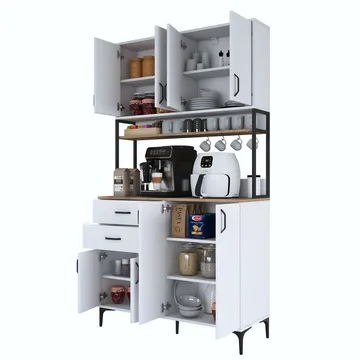 Flerbruks skap Wallxpert Mira Shelf (120 x 218,6 x 45 cm) Hvit Valnøtt - Hvit og valnøtt - Hus & oppussing - Kjøkken & bad - Kjøkken & vaskerom