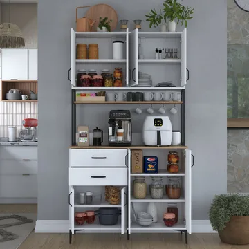 Flerbruks skap Wallxpert Mira Shelf (120 x 218,6 x 45 cm) Hvit Valnøtt - Hvit og valnøtt - Hus & oppussing - Kjøkken & bad - Kjøkken & vaskerom