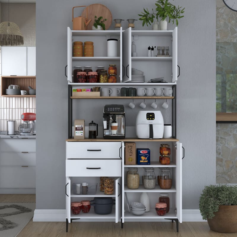 Flerbruks skap Wallxpert Mira Shelf (120 x 218,6 x 45 cm) Hvit Valnøtt - Hvit og valnøtt - Hus & oppussing - Kjøkken & bad - Kjøkken & vaskerom