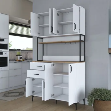 Flerbruks skap Wallxpert Mira Shelf (120 x 218,6 x 45 cm) Hvit Valnøtt - Hvit og valnøtt - Hus & oppussing - Kjøkken & bad - Kjøkken & vaskerom