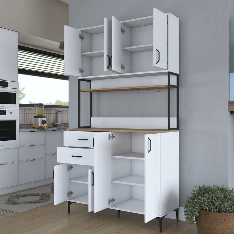 Flerbruks skap Wallxpert Mira Shelf (120 x 218,6 x 45 cm) Hvit Valnøtt - Hvit og valnøtt - Hus & oppussing - Kjøkken & bad - Kjøkken & vaskerom