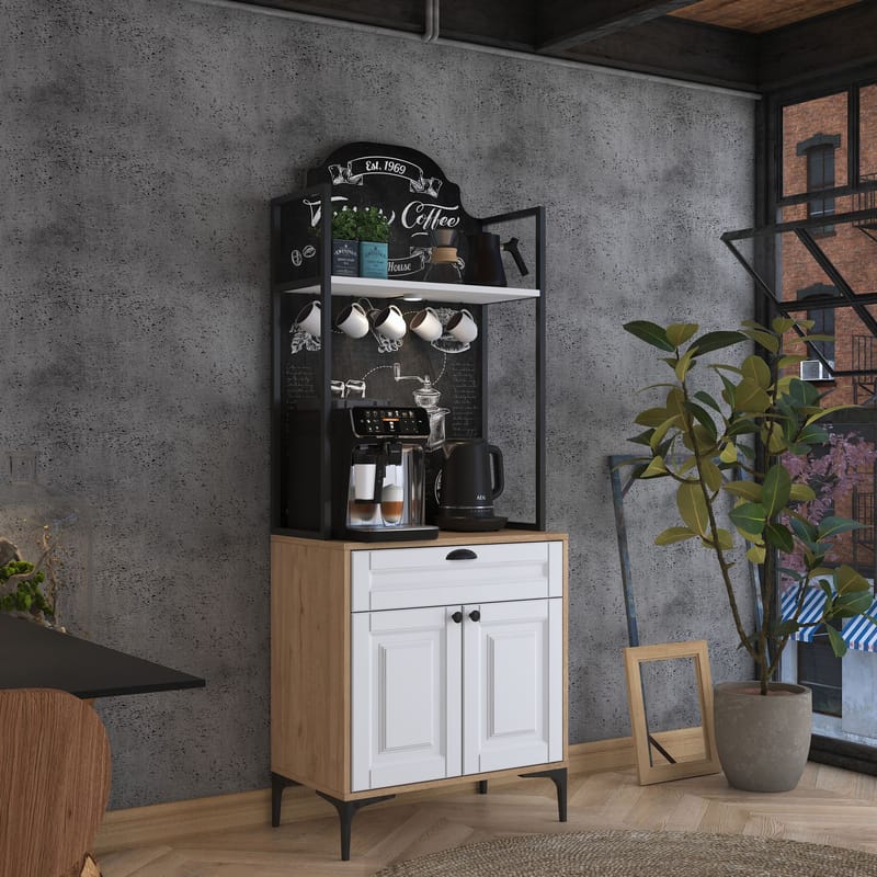 Flerbruksskap Wallxpert Fenn (70 x 184,6 x 40 cm) Valnøtt hvit - Valnøtt og hvit - Hus & oppussing - Kjøkken & bad - Kjøkken & vaskerom