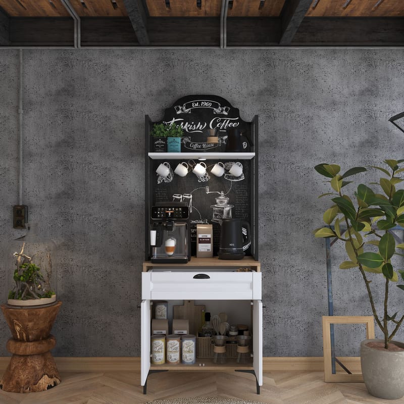 Flerbruksskap Wallxpert Fenn (70 x 184,6 x 40 cm) Valnøtt hvit - Valnøtt og hvit - Hus & oppussing - Kjøkken & bad - Kjøkken & vaskerom