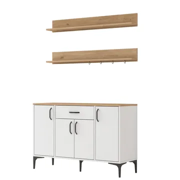 Flerbruksskap Wallxpert Isla-hylle (120 x 78,6 x 40 cm) Hvit valnøtt - Hvit og valnøtt - Hus & oppussing - Kjøkken & bad - Kjøkken & vaskerom