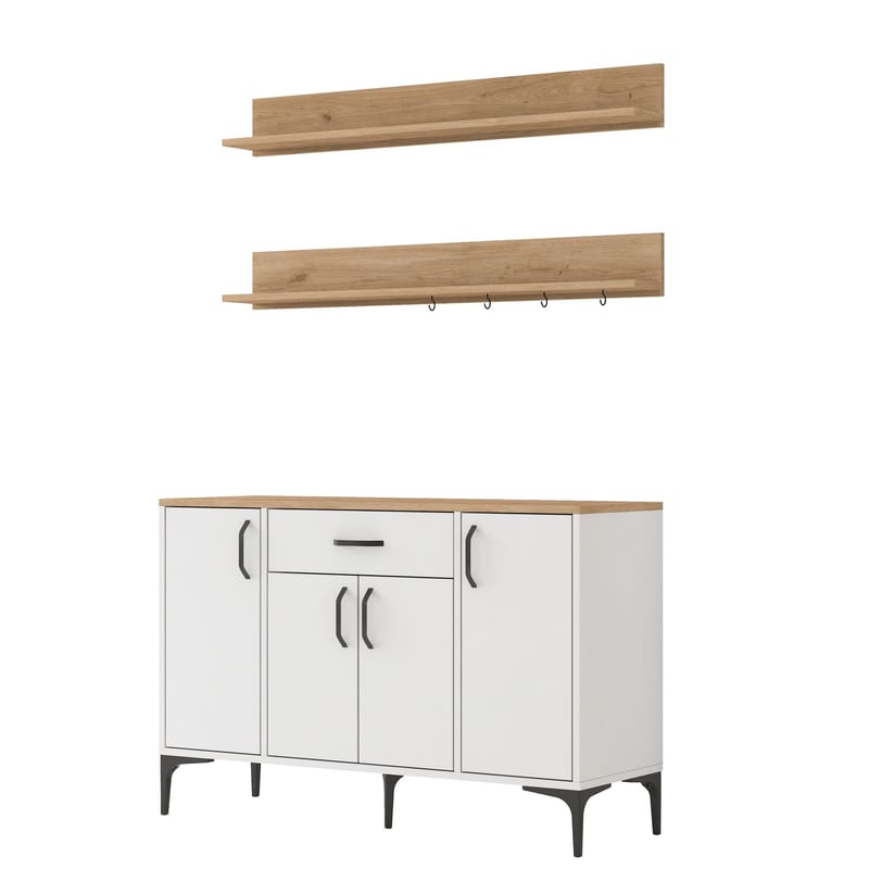 Flerbruksskap Wallxpert Isla-hylle (120 x 78,6 x 40 cm) Hvit valnøtt - Hvit og valnøtt - Hus & oppussing - Kjøkken & bad - Kjøkken & vaskerom