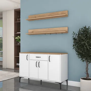 Flerbruksskap Wallxpert Isla-hylle (120 x 78,6 x 40 cm) Hvit valnøtt - Hvit og valnøtt - Hus & oppussing - Kjøkken & bad - Kjøkken & vaskerom
