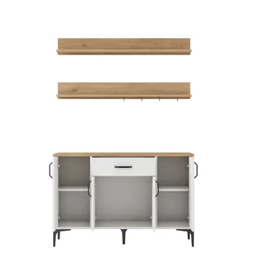Flerbruksskap Wallxpert Isla-hylle (120 x 78,6 x 40 cm) Hvit valnøtt - Hvit og valnøtt - Hus & oppussing - Kjøkken & bad - Kjøkken & vaskerom