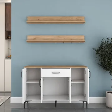 Flerbruksskap Wallxpert Isla-hylle (120 x 78,6 x 40 cm) Hvit valnøtt - Hvit og valnøtt - Hus & oppussing - Kjøkken & bad - Kjøkken & vaskerom