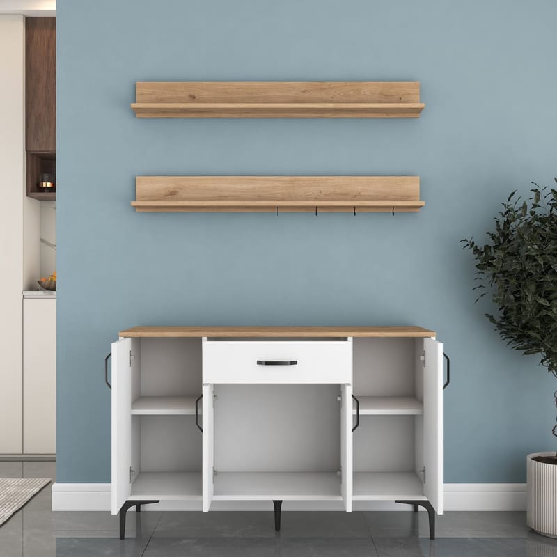 Flerbruksskap Wallxpert Isla-hylle (120 x 78,6 x 40 cm) Hvit valnøtt - Hvit og valnøtt - Hus & oppussing - Kjøkken & bad - Kjøkken & vaskerom