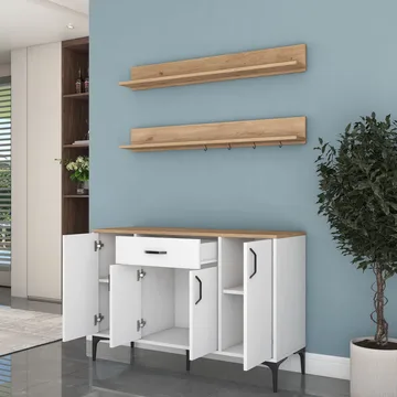 Flerbruksskap Wallxpert Isla-hylle (120 x 78,6 x 40 cm) Hvit valnøtt - Hvit og valnøtt - Hus & oppussing - Kjøkken & bad - Kjøkken & vaskerom