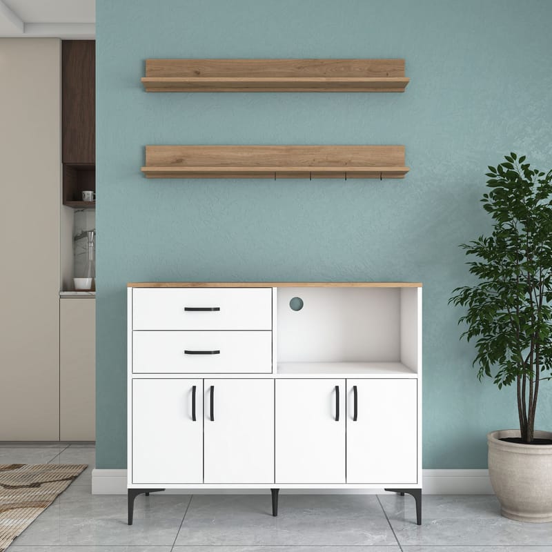 Flerbruksskap Wallxpert Juna (120 x 98,8 x 40 cm) Hvit valnøtt - Hvit og valnøtt - Hus & oppussing - Kjøkken & bad - Kjøkken & vaskerom