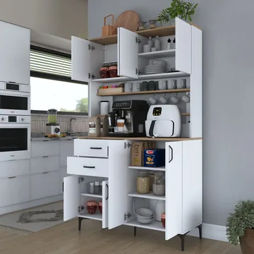 Flerbruksskap Wallxpert Lora-hylle (120 x 204,2 x 45 cm) hvit valnøtt - Hvit og valnøtt - Hus & oppussing - Kjøkken & bad - Kjøkken & vaskerom
