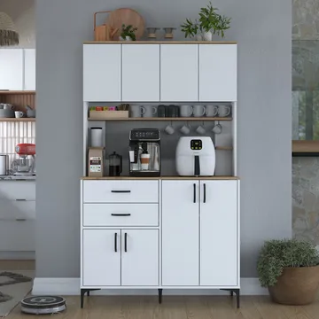 Flerbruksskap Wallxpert Lora-hylle (120 x 204,2 x 45 cm) hvit valnøtt - Hvit og valnøtt - Hus & oppussing - Kjøkken & bad - Kjøkken & vaskerom