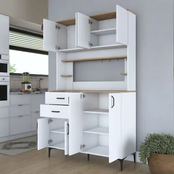 Flerbruksskap Wallxpert Lora-hylle (120 x 204,2 x 45 cm) hvit valnøtt - Hvit og valnøtt - Hus & oppussing - Kjøkken & bad - Kjøkken & vaskerom