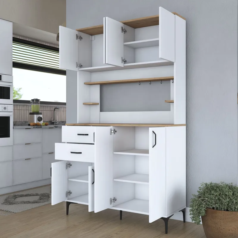 Flerbruksskap Wallxpert Lora-hylle (120 x 204,2 x 45 cm) hvit valnøtt - Hvit og valnøtt - Hus & oppussing - Kjøkken & bad - Kjøkken & vaskerom