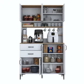 Flerbruksskap Wallxpert Lora-hylle (120 x 204,2 x 45 cm) hvit valnøtt - Hvit og valnøtt - Hus & oppussing - Kjøkken & bad - Kjøkken & vaskerom