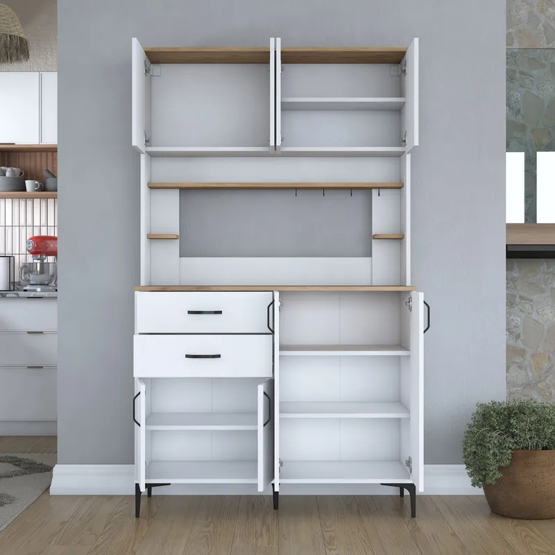 Flerbruksskap Wallxpert Lora-hylle (120 x 204,2 x 45 cm) hvit valnøtt - Hvit og valnøtt - Hus & oppussing - Kjøkken & bad - Kjøkken & vaskerom