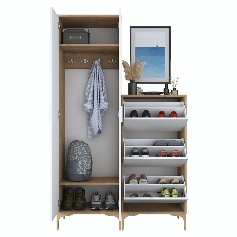 Hallstativ Wallxpert Dara EA148 (120 x 198,6 x 37,5 cm) valnøtt hvit - Valnøtt og hvit - Hus & oppussing - Kjøkken & bad - Kjøkken & vaskerom