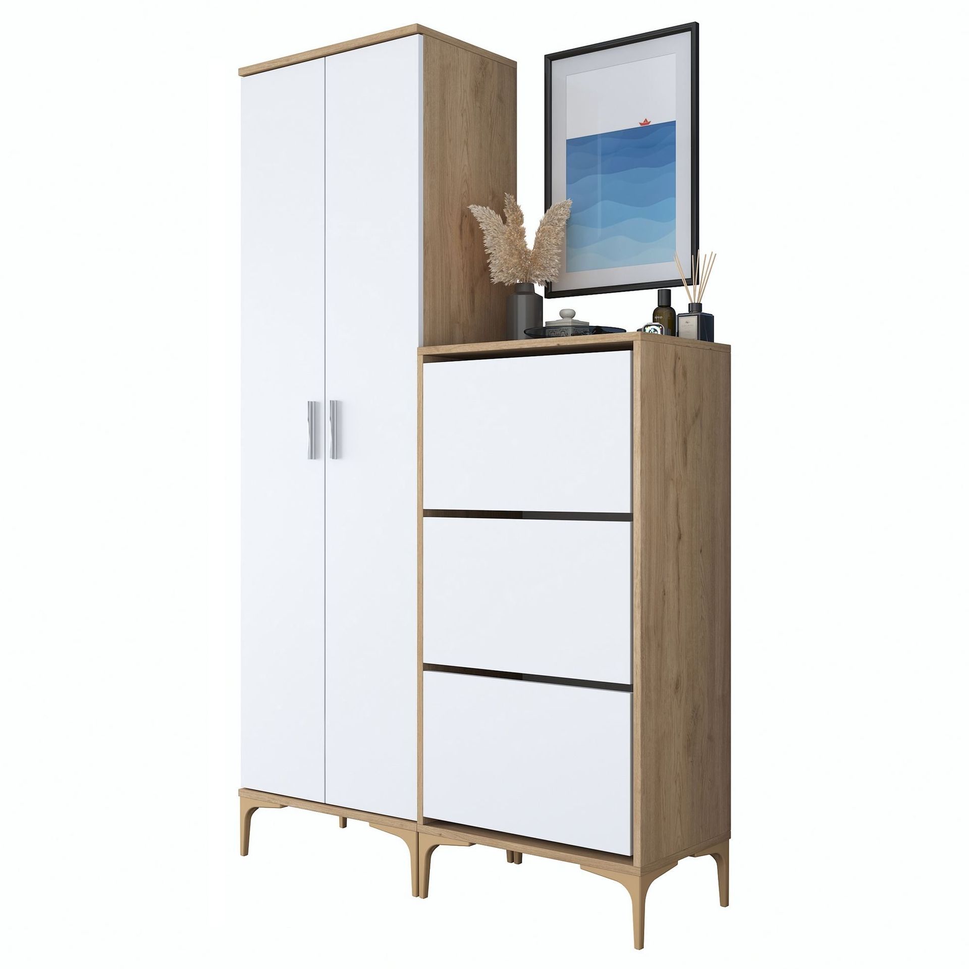 Hallstativ Wallxpert Dara EA148 (120 x 198,6 x 37,5 cm) valnøtt hvit - Valnøtt og hvit