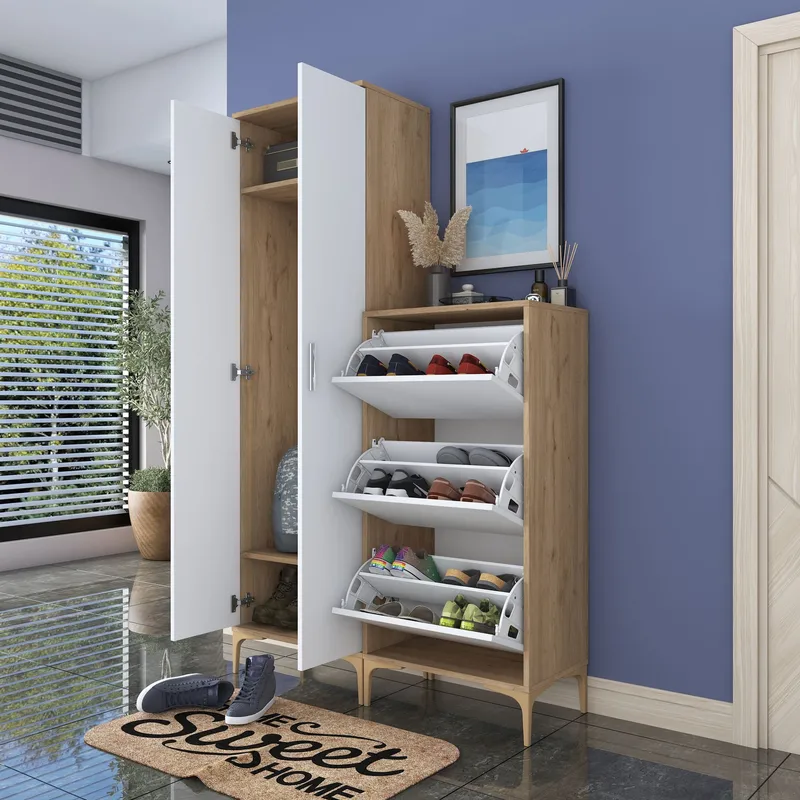 Hallstativ Wallxpert Dara EA148 (120 x 198,6 x 37,5 cm) valnøtt hvit - Valnøtt og hvit - Hus & oppussing - Kjøkken & bad - Kjøkken & vaskerom