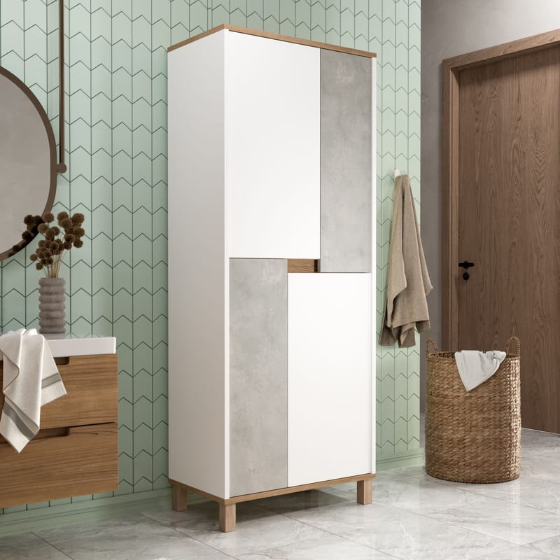 Flerbruks skap Hanah Home Nord (69,7 x 175 x 40 cm) Hvit eik grå - Hvit / eik / grå - Hus & oppussing - Kjøkken & bad - Kjøkken & vaskerom